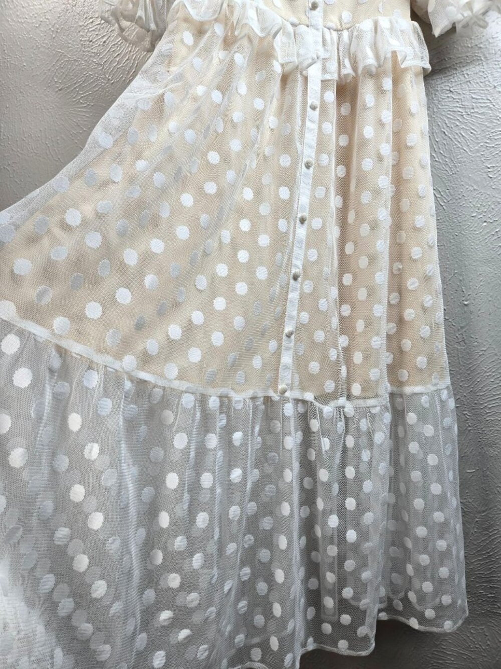 Vici Maxi Dress Sz XL Puff Sleeve Ruffled Polka Dot Formal Cottagecore Victorian - Picture 5 of 9